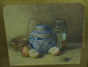 Still Life With Apples,
Pottery And Wickerbasket by Kate Hunter