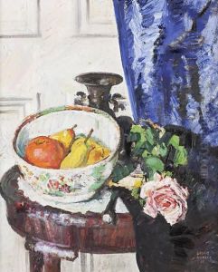 Pink Rose And Fruit by George Leslie Hunter