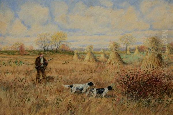 Hunter With Dogs On Point - view 1