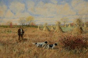 Hunter With Dogs On Point by Dwight W. Huntington
