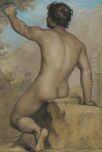 Seated Male Nude Seen From The Back, Study Of A Female Nude Seated, And Academic Male Nude: Three Works by Adolphe-Joseph Huot