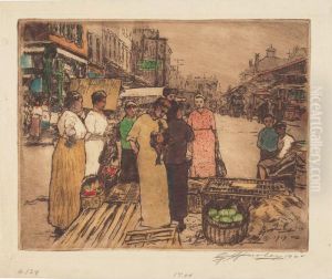 Market Scene With Women Holding Two Chickens by Edward Timothy Hurley