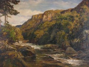 Landscape With Mountain Stream And Fisherman by Thomas Huson