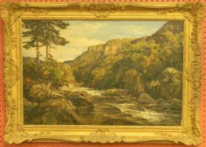 Landscape With Figure Bystream With Mountains In The Background by Thomas Huson