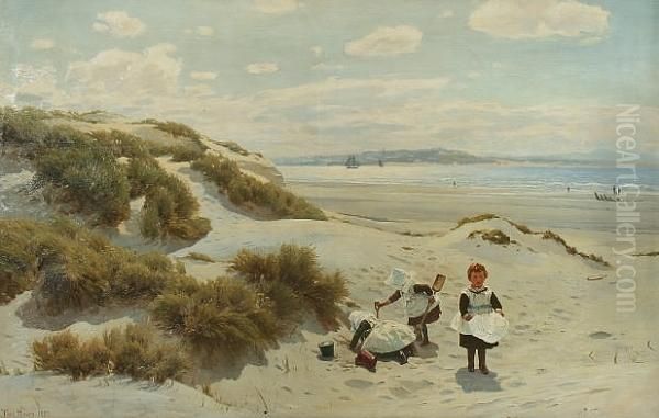 Children On The Beach By The Dunes, Blundell Sands, Liverpool, Looking Over To The Wirral - view 1
