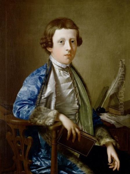 Portrait Of A Boy, Traditionally Identified As John Wolffe, Three-quarter-length, In A Blue Brocade Fur-trimmed Coat, Seated At A Table Holding A Book - view 1