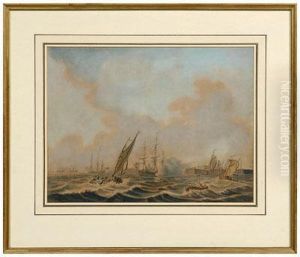 DutchShips Engaging A Fort by Samuel Hutchinson