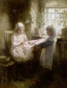 Girls Knitting by Robert Gemmell Hutchison