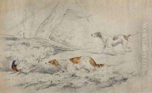 Three Works Spaniels Flushing Pheasant Pheasant Taking Flight Spaniels Coursing The by William Henry Florio Hutchisson