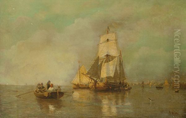 Scene De Bateau Le Long Des Cotes - view 1