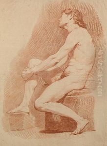 A Seated Male Nude by Charles-Francois Hutin