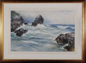 A Rocky Coastal Scene by Thomas Swift Hutton