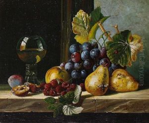 Still Life Of Fruit And Wine On A Ledge