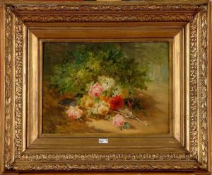 Gerbe De Fleurs A L'ombrelle Et Au Livre by Francois-Joseph Huygens