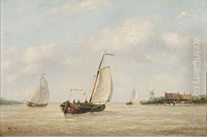 Sailing Boats In An Estuary by Johannes Huygens