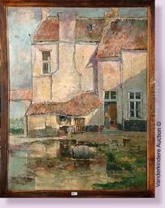 Cour De Ferme Animee by Leon Huygens