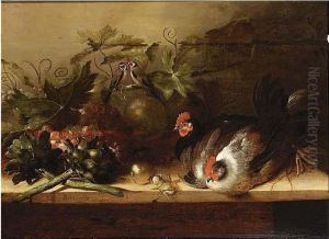 A Still Life With Two Hens by Balthasar Huys