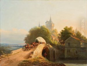 Flusslandschaft Mit Handlern Und Planwagen