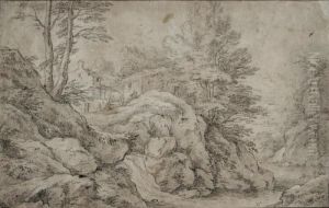 Maisons Au Bord D'une Cascade by Cornelis Huysmans