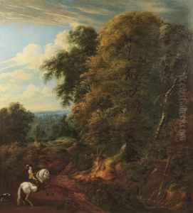 A Wooded Landscape With A Horseman Near A Stream by Cornelis Huysmans