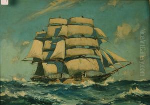 Study Of Three-masted Square-rigged Sailing Vessel On Choppy Waters by William Hyams