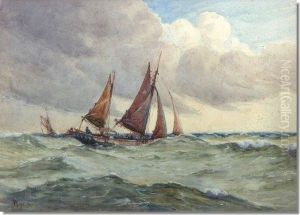 Sailing Boats In A Choppy Sea by William Hyams