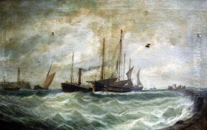 Paddle Steamer And Other Shipping Entering Harbour by William Hyams