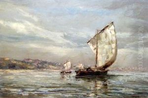Fishing Boats Off A Coast by William Henry Hyde