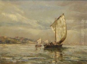 Sailing Boats Off A Coast by William Henry Hyde