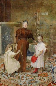 A Portrait Of Mrs. Hrusova With Children by Vojtech (Adalbert) Hynais