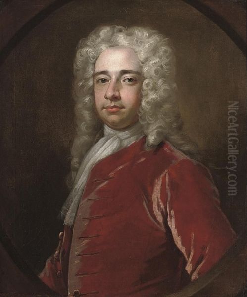 Portrait Of A Gentleman, Half-length, In A Red Velvet Coat, In A Feigned Oval - view 1