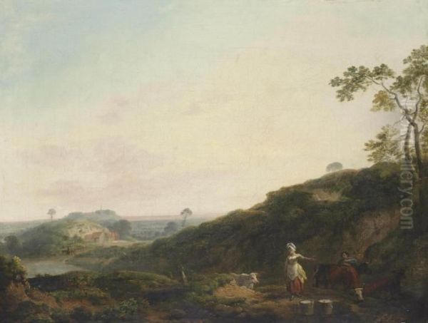 A Wooded Landscape With Peasants And Cattle On A Track - view 1