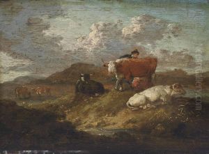 A River Landscape With A Drover And His Cattle On A Shore