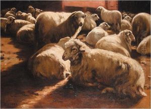 Sheep In A Barn by Lino Casimiro Iborra