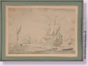 Navires De Guerre Sur Le Fleuve Y by Pieter Idserts