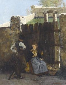 Sommerliche Wegpartie Mit Zwiebelverkauferin Und Verehrer by Jean Daniel Ihly