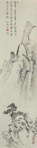 Chinese Scholars Enjoying A Waterfall Deep In The Mountains by Ike no Taiga