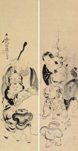 Hotei And Chinese Boys Playing Games by Ike no Taiga