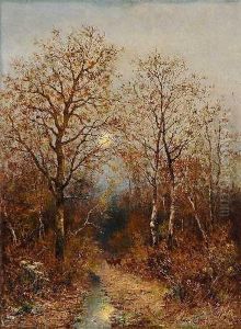 Rehe Auf Herbstlicher Lichtung by Franz Josef Georg Illem