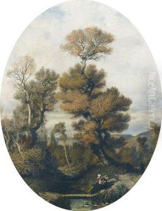 Herbstliche Bachlandschaft Mit Rastendem Paar by Edouard Auguste Imer
