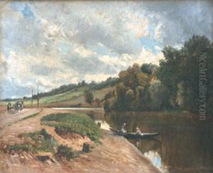 Paysage De Riviere Anime by Edouard Auguste Imer