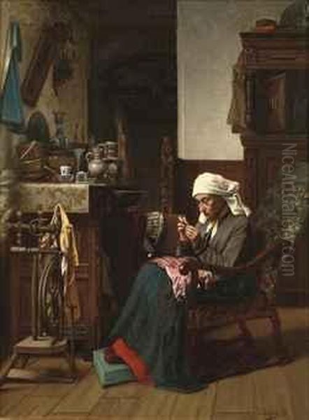 Old Lady Sewing - view 1