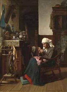 Old Lady Sewing by Josse Impens