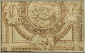Design For A Ceiling Decoration With Venus And Cupid Embracing by Bernardino India