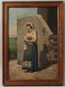 An Italian Woman Next To A House by Filippo Indoni