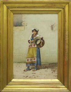 Study Of A Young Female Figure With Water Carrier Standing In A Street