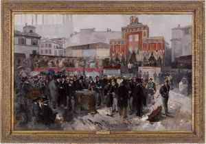 La Posa Della Prima Pietra Dellagalleria Vittorio Emanuele Di Milano by Domenico Induno