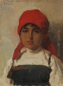 Ritratto Di Fanciulla Con Foulard Rosso by Girolamo Induno