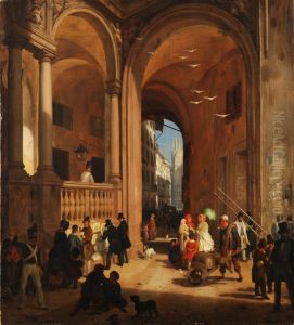 Veduta Della Piazza Dei Mercanti by Angelo Inganni
