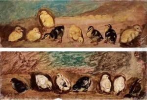 Coppia Di Studi Con Pulcini by Angelo Inganni